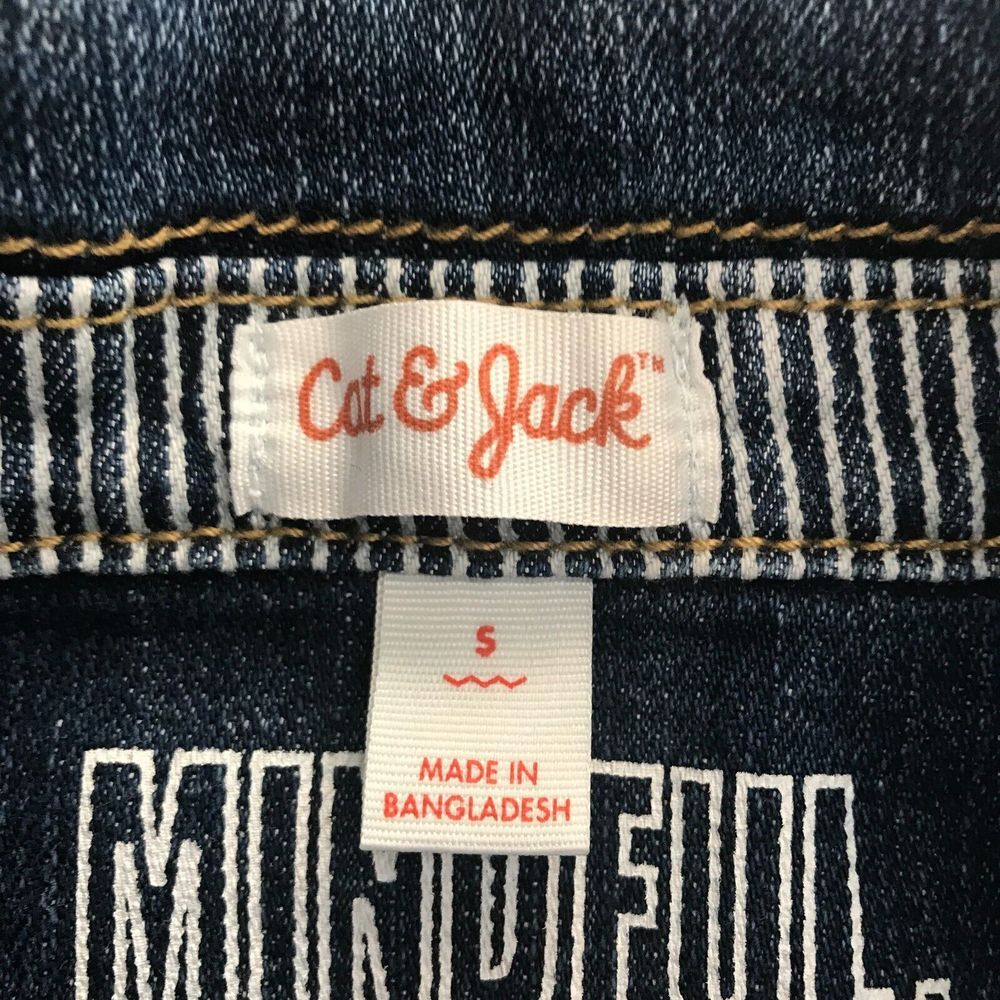 Cat & Jack Denim Jeans Jacket Unisex Kids Small Blue Boys Mindful Humble Happy - Picture 5 of 10